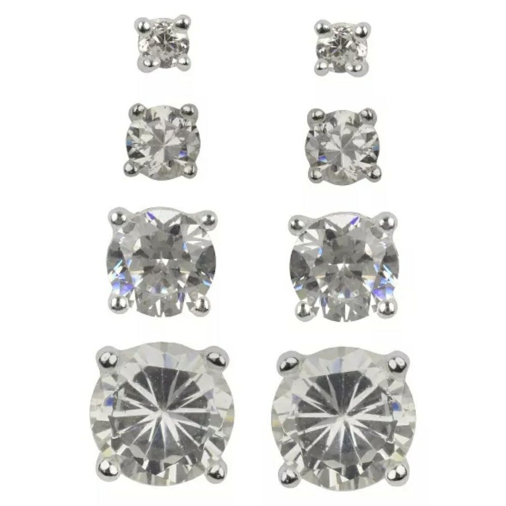 Sterling Silver Cubic Zirconia 8 PC Earring Set